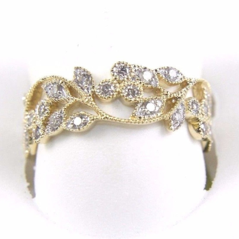 Milgrain Leaf Band w/Diamond Accents 14k YG .54Ct